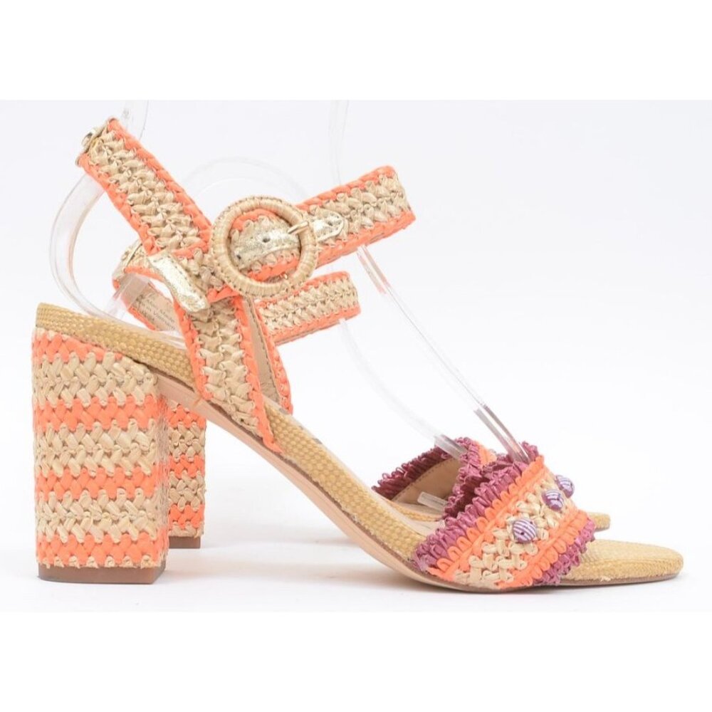 Sam Edelman Olisa Beaded Orange Raffia Chunky Heels Anklet Women's 8 Wide - Picture 2 of 12